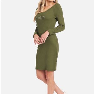 NWT olive/army green rhinestone Bebe shirt dress